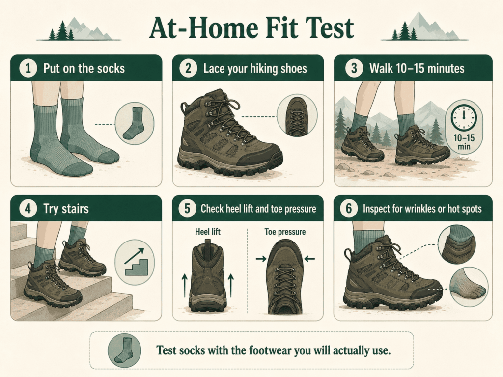 Six-step at-home test for checking hiking sock and footwear fit